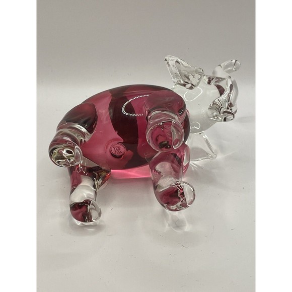 Rossi Glass Handmade Elephant With Cranberry Glass Trunk Up - Picture 6 of 7